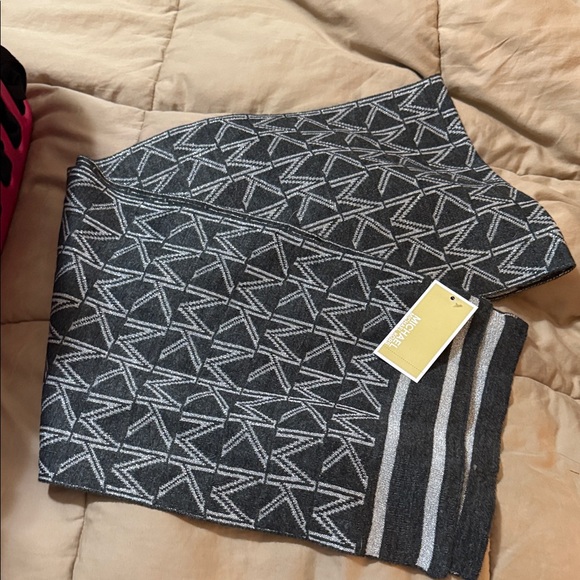 Michael Kors Charcoal and White MK Pattern Scarf - Picture 2 of 2